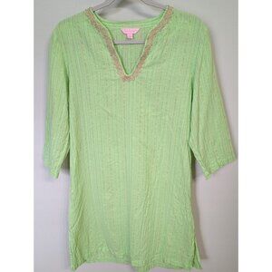 Lilly Pulitzer Esme Lurex Crinkle Gold Metallic Swim Cover Up Tunic Dress Sz L